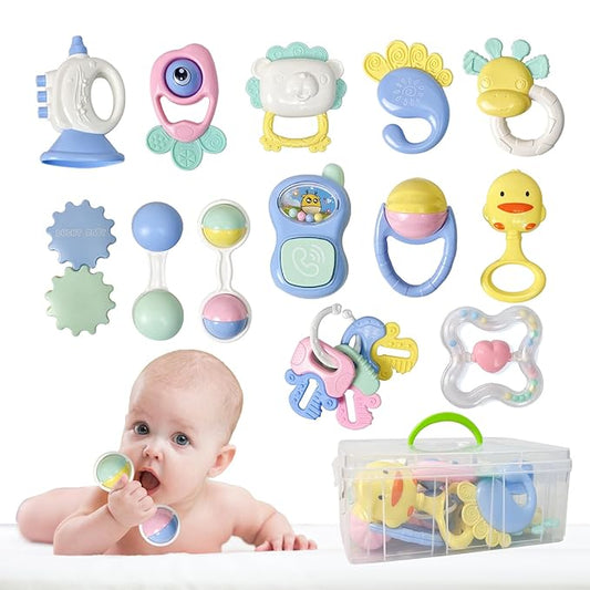 13PCS Baby Rattles 0-6 Months, Baby Teething Toys with Storage Case, Infant Toys 0-3-6-12 Months, Baby Girl Toys, Best Newborn Christmas Gift for Babies Infants Boy Girl