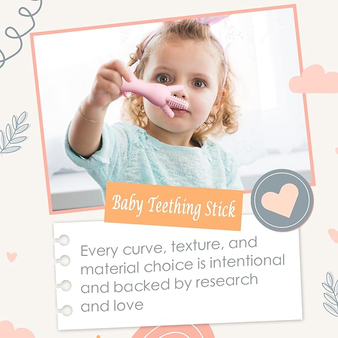 3D Baby Teether, BPA-Free Multi-Texture Silicone Teething Stick Toy,360-Degree Textured Design, Easy-Grip Design for Infants and Toddlers (Pink, 3D)
