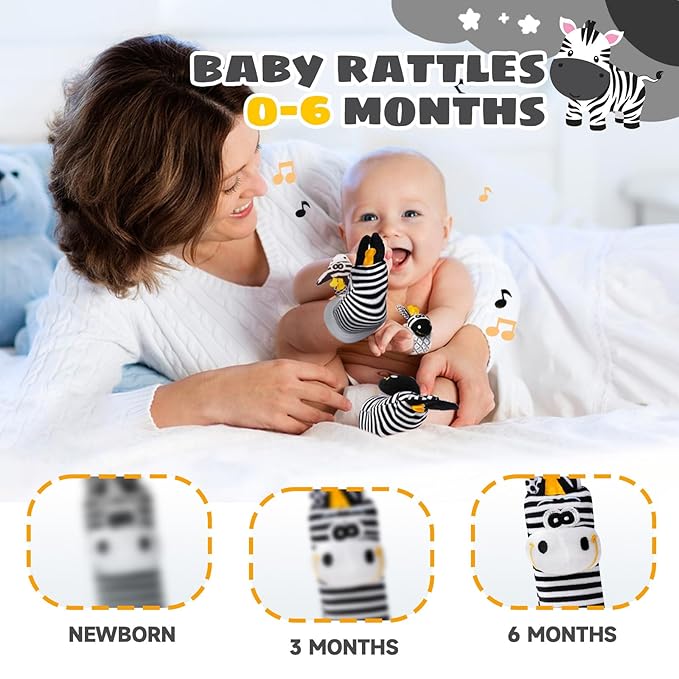 Baby Toys 0-6 Months,High Contrast Baby Toys for Newborn,Black and White Toys,Infant Rattle Socks and Wrist Toy,Newborn Toys 0 3 Months Brain Development,0-6 Months Babies Boy Girl Gift