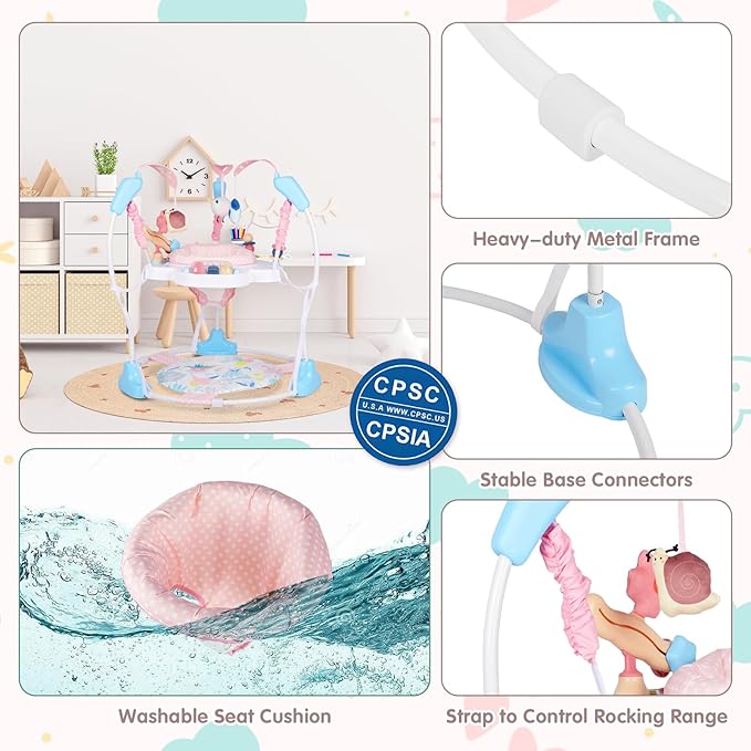 Baby Activity Center, 3-in-1 Baby Jumper, Infant Activity Center with 360° Rotating Seat, Music, Lights, 3 Adjustable Heights, Infant Activity Jumper for 6+ Months JP2402