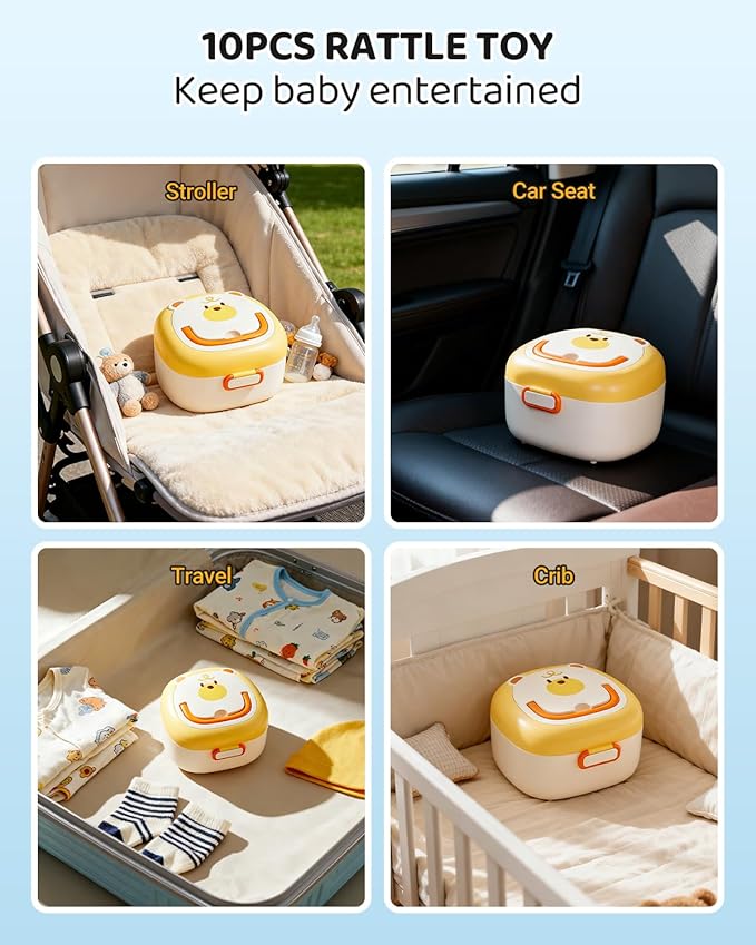 Baby Rattles & Teethers Toys 10-Piece Set, Sensory Toys for 0-12 Months Newborn Infants，Developmental Baby Shower Gift with Gift Box for Boys and Girls(BPA Free)