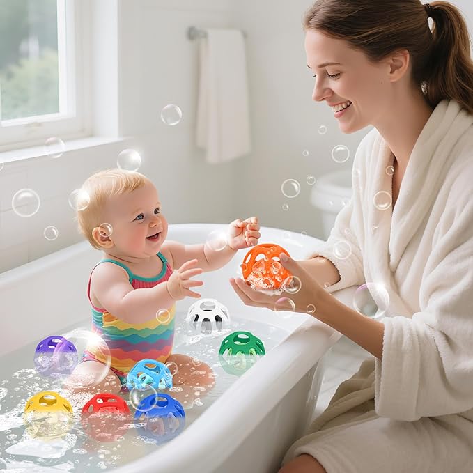 MCGMITT Baby Ball Toy with Holes, 8PCS Easy Grip Food Grade Silicone Baby Toys 0-6 Months, Colorful Soft BPA Free Montessori Baby Teethers 6-12 Months, Stretchy Newborn Infant Sensory Balls