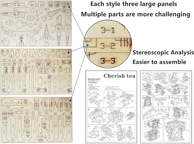 3D Wooden Robot Puzzle,4 Piece Set Wood Crafts DIY Assembly Puzzle,Wooden Robot Model Kits,3D Wood STEM Toys for Adults & Teens Christmas Birthday Gifts,Room Décor