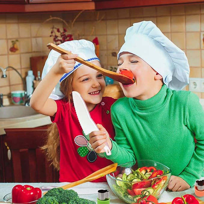 11 Pieces Wooden Kids Kitchen Knife, Pink Kids Knife Set Include Wood Kids Knife, Serrated Edges Plastic Toddler Knife, Crinkle Cutter, Sandwich Cutter, Y Peeler, Cutting Board