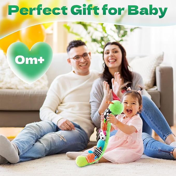 HEMRLY Baby Gifts Toys, Sensory Toy 0-6 Months, Musical Stuffed Caterpillar Plush with Soft Teether, Rattle for Tummy Time, Infant Car Seat Toy for 0-3-6-12 Month Boys Girls Gifts - Spotted Green