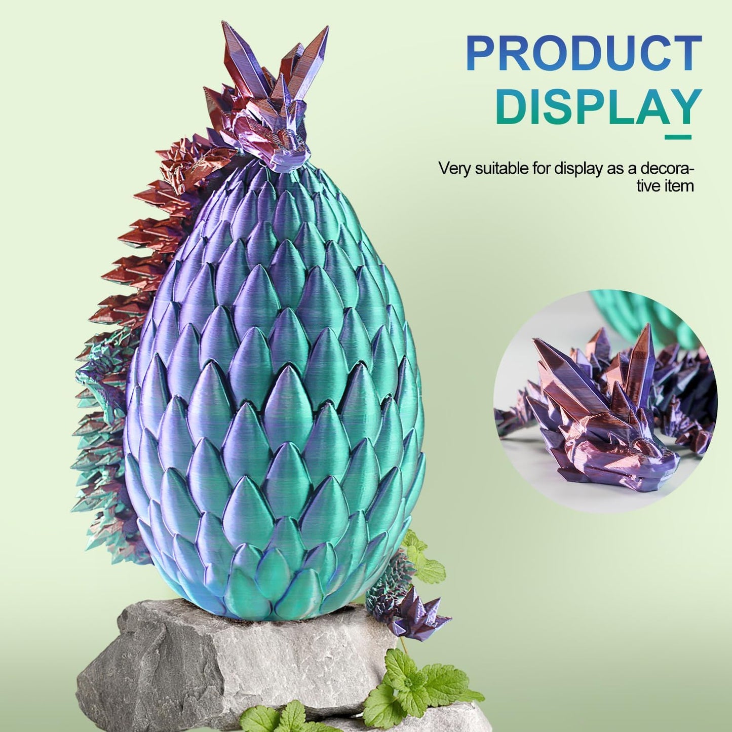3D Printed Dragon with Dragon Egg 16.5'' Articulated Dragon Crystal Dragon Fidget Dragon Egg Toys Executive Desk Toys (Red, Dragon Only)