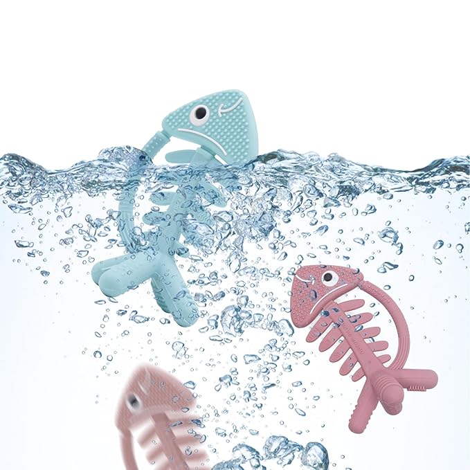 3 in 1 Infant Toys, Baby Teething Toys 3–6 6–12 Months, Teethers for Babies 0–3–6–12 Months for Teething Relief, Baby Gift, Baby Teether Toys, Silicone Sensory Toys, USA Patent Pending, Fish (Olive)