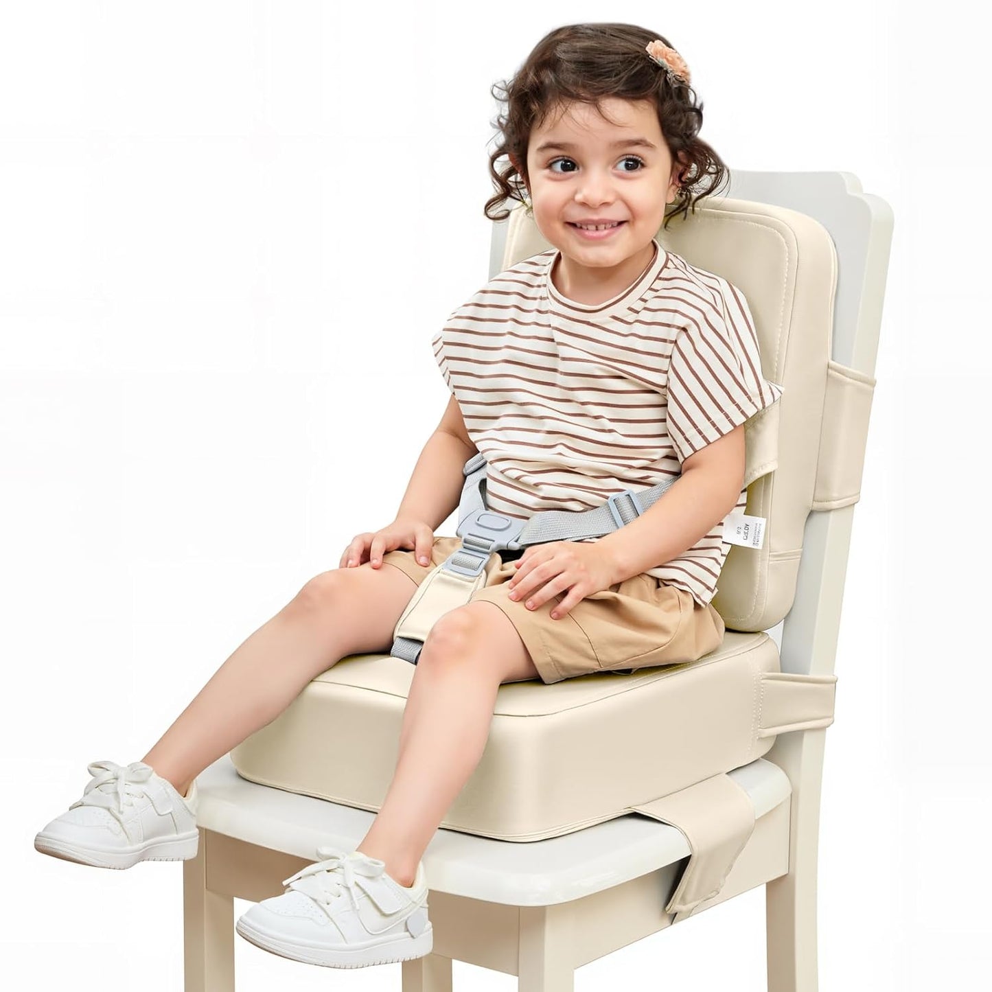 HOMEAL Toddler Booster Seat for Dining Table - Toddler Dining Cushion with Wipeable Surface -Booster Seat for Kitchen Chair with Easy-Install Straps - Breathable Fabric - Beige