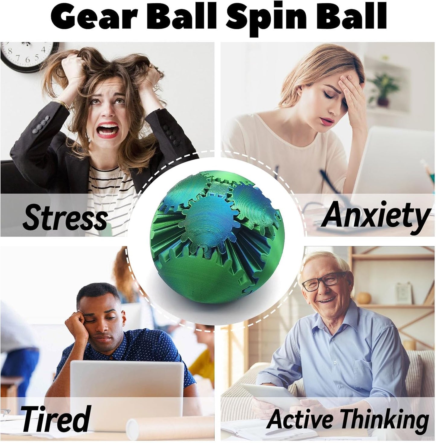 3D Printed Gear Ball Spin Ball, 4inch Large Gear Ball Fidget Toy, Gear Sphere Cube Puzzle, Gearball Fidget Desk Toy, Gearsphere Steampunk Whirling Wonder Fidget Stress Ball (Yellow Blue)