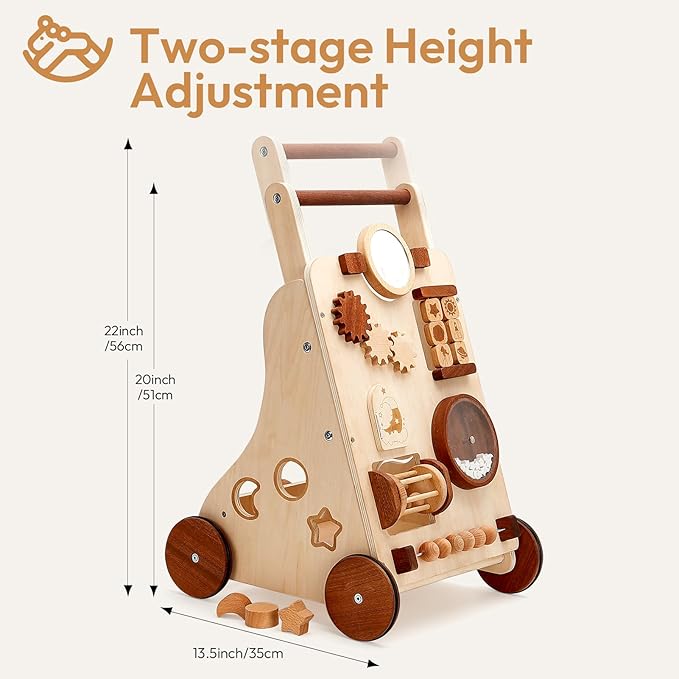 Woodtoe Wooden Baby Walker, Adjustable Speed Push Walker, Montessori Walker for Boys and Girls, Baby Activity Center, Sit to Stand, Toddler Push Toys for Babies 9-12 Months, 1 2 3 Year Old