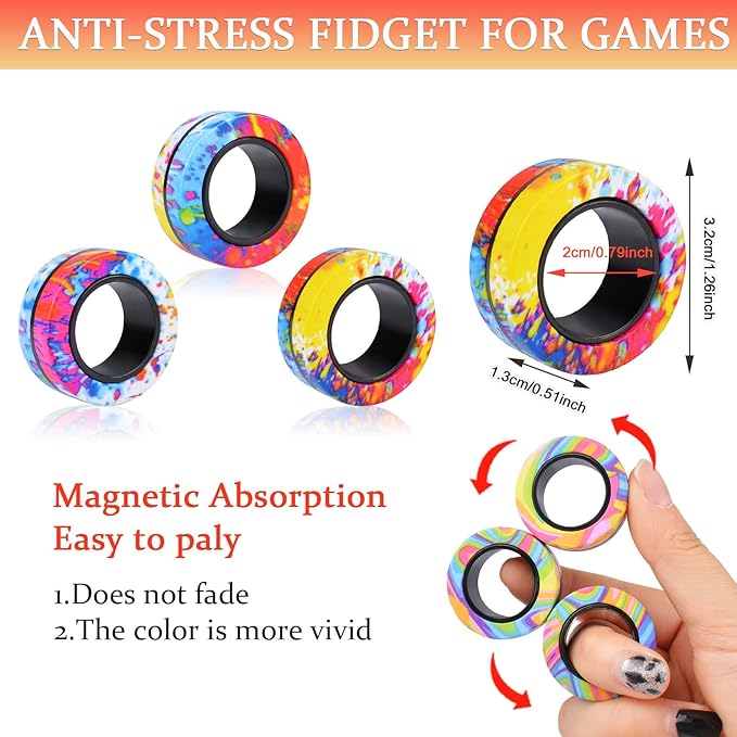 3Pcs Magnetic Rings Fidget Toy Set, Idea ADHD Anxiety Magnetic Fidget Toys Adults Fidget Spinner Rings for Relief, Christmas Stocking Stuffers Gifts for 8 9 10 11 12 13+ Year Old Teen Boy Girl A