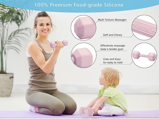 Giftty Baby Dumbbell Toy - Silicone Infant Rattle Teething Toy Teether Toddler Sensory Toy Durable Safe Exercises Workout Weight - Great Gift for Girls and Boys (1pcs 4.8oz - Cream)