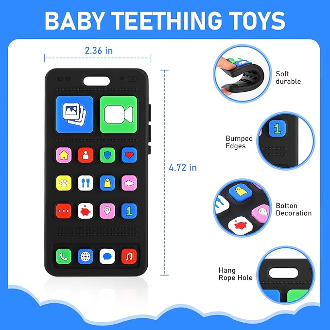 Teething Toy for Baby 3 6 12 18 Months, Realistic Remote Control and Mobile Phone Baby Teether Toy, Baby's Chew Toys, Food Grade Silicone Teething Toys for Infants, BPA Free, for Babies Gum Relief