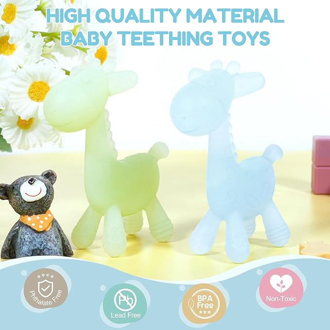 TYRY.HU Baby Teething Toys for Babies 0-6 6-12 Months,BPA Free Silicone Giraffe Teethers for Babies 3-6 Months, Soft-Textured Chew Toys Sensory Toys Massaging Teething Relief for Boys Girls,2 Pack