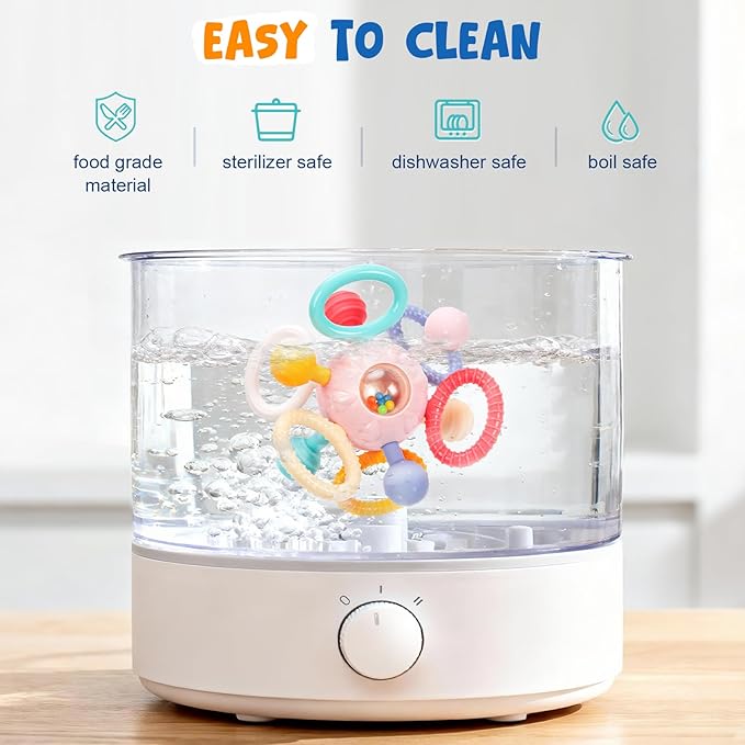 Baby Teething Toys for 0-6 6-12 Months, BPA Free Food Grade Silicone Teether, Infant Sensory Chew Rattles Toys, Gifts for Infant Newborn Boys Girls 0 3 6 9 12 18 Months, Light Pink