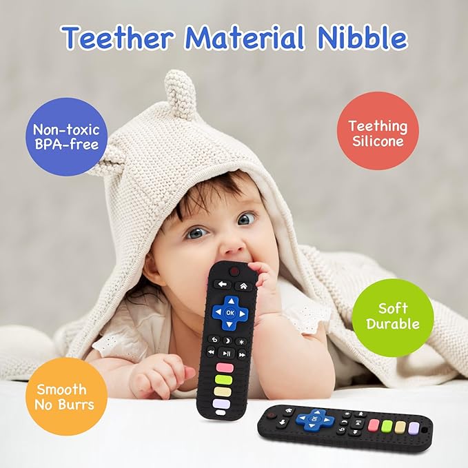 Hooku Silicone Teethers for Babies 0-6 Months, Teething Toys for Babies 6-12 Months, Baby Remote Control Toy, Infant Toys 0-3 Months, Sensory Chew Toys, Toddler Newborn Baby Girl Boy Gifts
