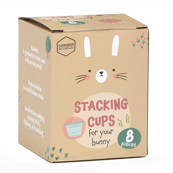 Evergreen Pet Supplies Rabbit Stacking Cups Toy Set - Nesting & Stackable Stacking Cups for Bunnies - Treat-Dispensing Rabbit Toys - Mental Enrichment Pet Bunny - 8-Pack, Multicolor, Wheat Straw