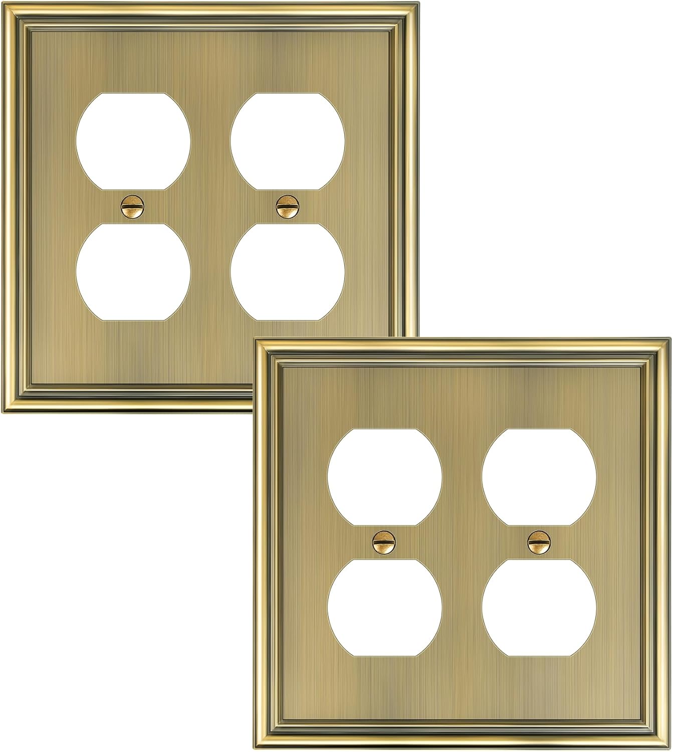 2-Pack Double Duplex Outlet Cover, Antique Brass Decorative Switch Plates and Outlet Covers for Electrical Outlet, Durable Zinc Alloy Wall Plates, 2 Gang Receptacle Cover, Corrosion Resistant