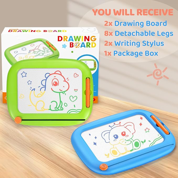 2 Pack Magnetic Drawing Board, Toddlers Toys Ages 1-2 & 2-3, Learning and Educational Writing Painting Doodle Pad for Toddlers for 1 2 3 Year Old, Ideal Christmas Birthday Gifts for Kids Boys Girls