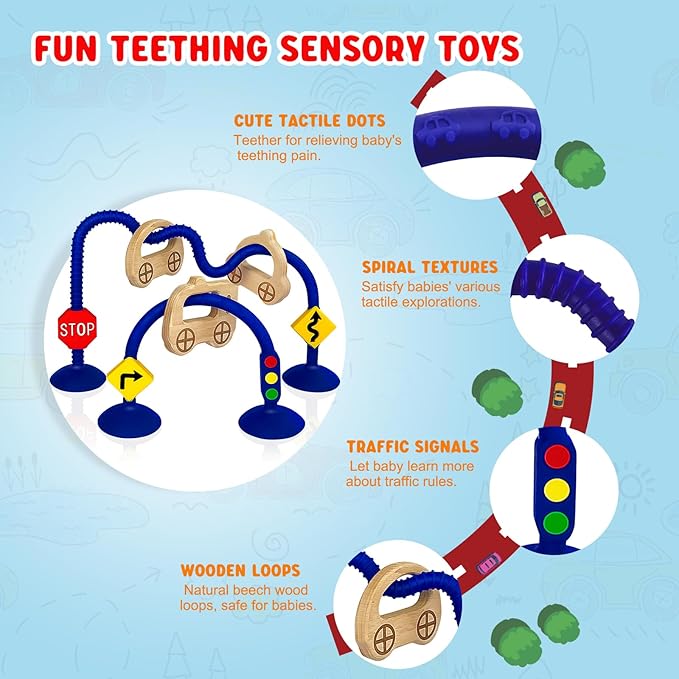 High Chair Suction Toys for Babies 6-12 Months, Suction Cup Toy for Toddlers 1-3, Baby Sensory Montessori Chew Toy for Babies 0-6 Month, Silicone Baby Teething Toys for 12-18 Months