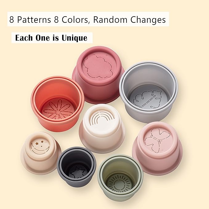 ZYFLSQ Stacking Cups Baby Toy, Nesting Cups 8 Pcs with Pattern for Kid Baby 6 Months and Up Montessori Bath Toys