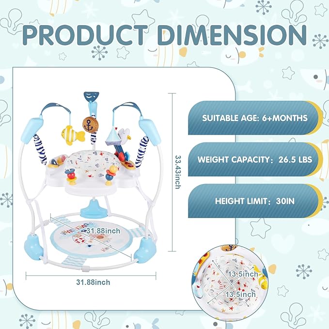 Baby Activity Center, 3-in-1 Baby Jumper, Infant Activity Center with 360° Rotating Seat, Music, Lights, 3 Adjustable Heights, Infant Activity Jumper for 6+ Months JP2401