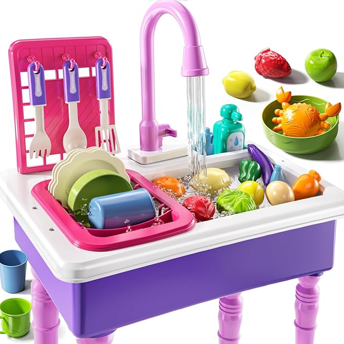 Play Sink with Running Water, Play Kitchen Toys Sink for Kids 3 4 5 6 7 Years Old, Electrical Dishwasher, Kitchen Accessories Set, Dishes Games, Gifts for Toddlers 3-5