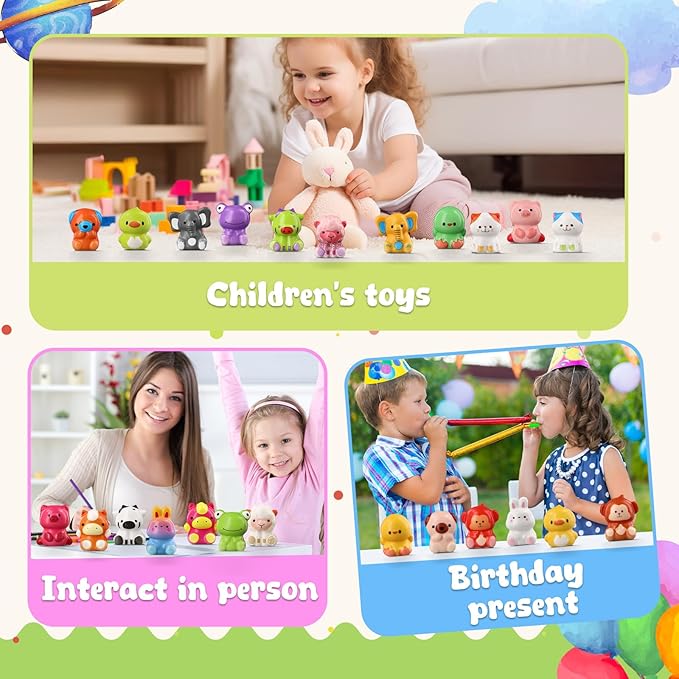 24PCS Animal Party Favor Toys, Stress Relief Fidget Toys for Kids, Goodie Bag Fillers, Classroom Prizes Birthday Gifts for Boys Girls, Stress Relief Fidget Toys (24 Universal Animal)
