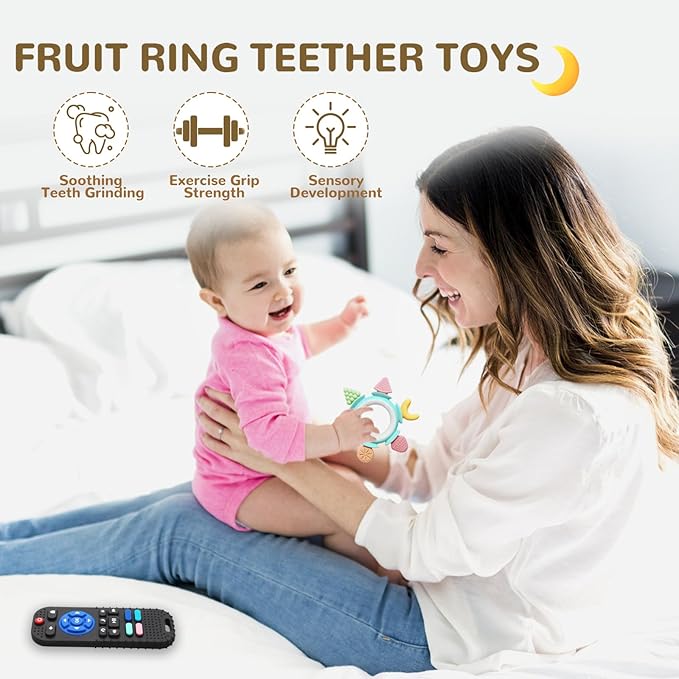 Hooku Silicone Teethers for Babies 6-12 Months, Teething Toys for Babies 0-6 Months, Baby Fruit Teethering Rings, BPA Free Baby Chew Toys, Infants Gifts