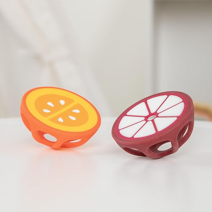 Orange and Mangosteen Silicone Teethers Baby Teething Toys, Newborn Essentials Must Haves, Easy-to-Hold Design Teething Ball Baby Essentials, BPA-Free