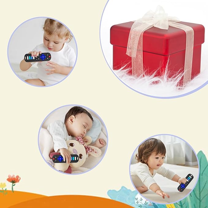 Baby Teething Toys, Food Grade Silicone Teether for Babies 3 6 12 18 Months, TV Remote Shape Toddlers Chew Toys, Freezer BPA Free (Black+Khaki)