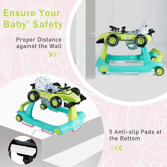 BABY JOY 4-in-1 Baby Walker, Foldable Activity Walker with Adjustable Height & Speed, Music, Lights, Anti-Rollover, Toddler Push Walker, Baby Walker with Wheels for Boys Girls 6-18 Months (Green)