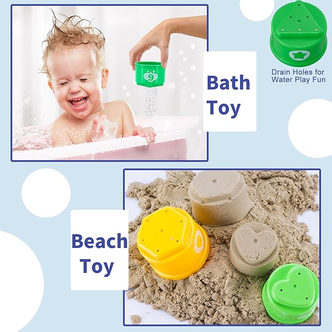 WEEJOYGAM Baby Stacking Cups, Stacking Toys for Toddlers 1-3, Infant Christmas Stocking Stuffers for 6 9 12 18 Month 1 Year Old Boy Girl Gift, Kids Montessori Sand Bath Nesting Stackable Block Age 1-2