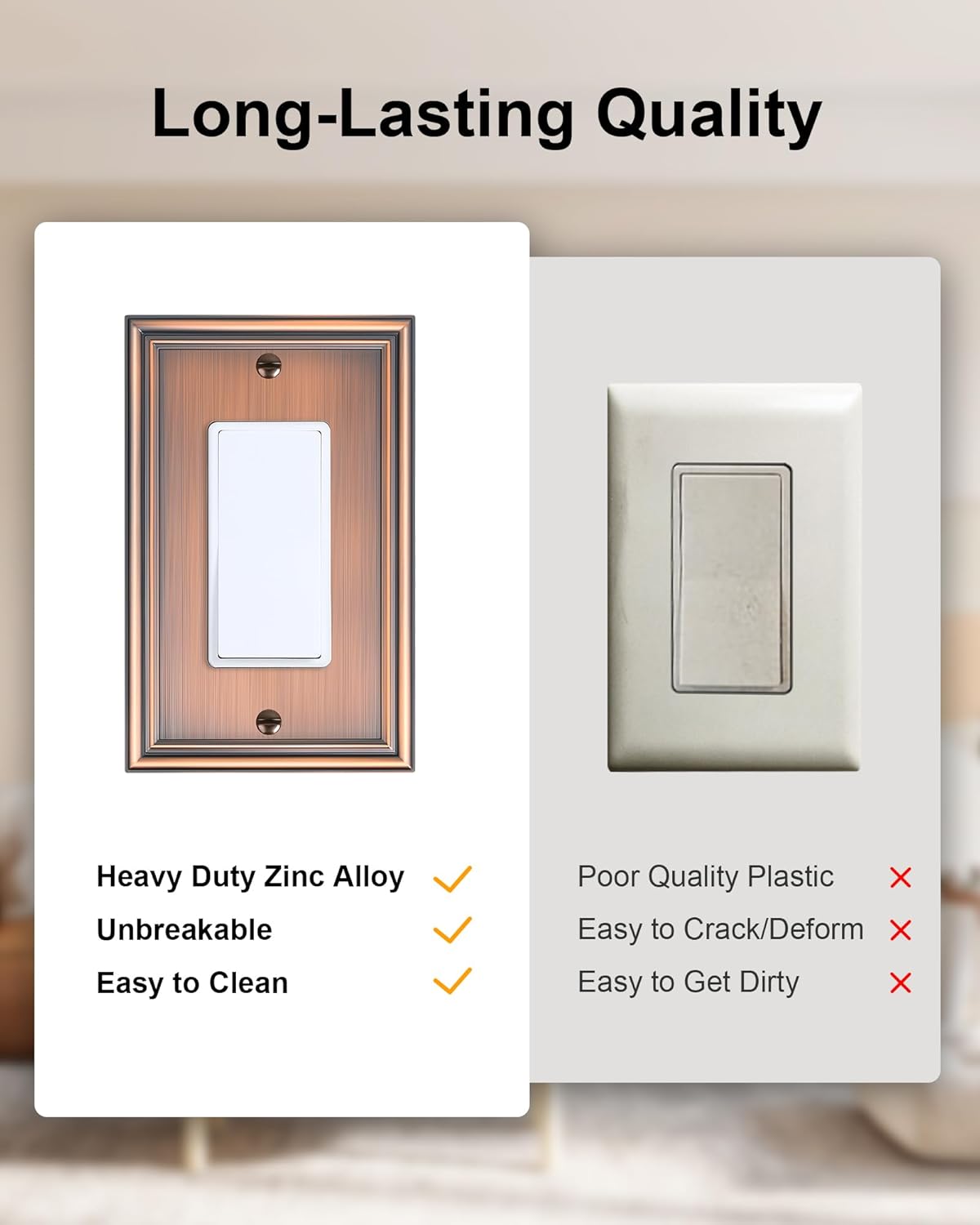 4-Pack Decorator Outlet Cover Plate, Antique Copper Decorative Switch Plates and Outlet Covers, Durable Zinc Alloy Wall Plates for Electrical Outlets, Receptacle, GFCI Outlet, Dimmer Switch