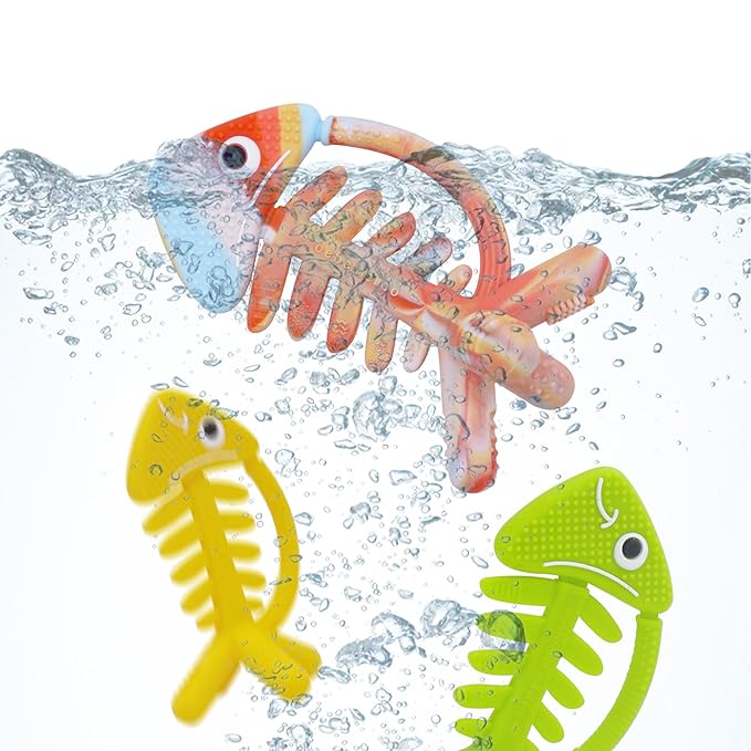 3 in 1 Infant Toys, Baby Teething Toys 3–6 6–12 Months, Teethers for Babies 0–3–6–12 Months for Teething Relief, Baby Gift, Baby Teether Toys, Silicone Sensory Toys,USA Patent Pending, Fish (Rainbow)