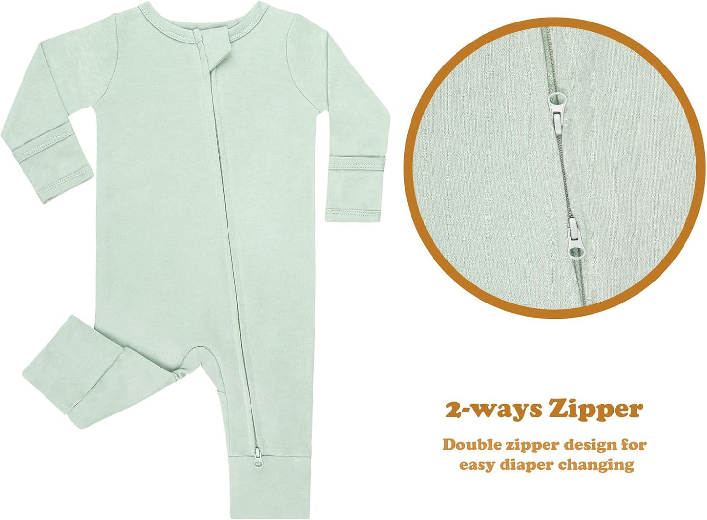 GUISBY Long Sleeve Cotton Pajamas Footless Baby Bodysuits with Zipper and Mittens 3-Pack for Boys Girls