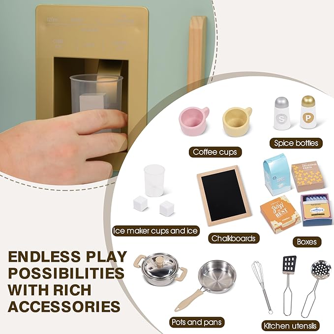 Wooden Kitchen Playset for Kids Toddler, Pretend Play Kitchen Set Toy for Girls and Boys, with Kitchen Accessories - Green