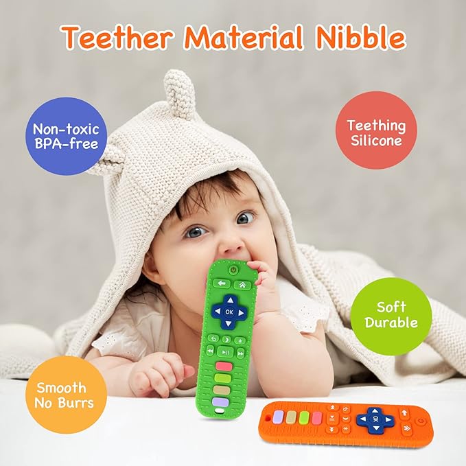 Hooku 2 Pack Remote Teether for Babies, Silicone Teether for 6-12 Months, Baby Teething Toys, Sensory Toys