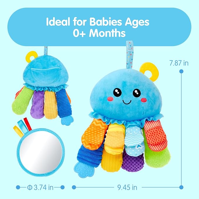 hahaland Baby Sensory Toys 3-6 Month - 15 in 1 Soft Tummy Time Toy with Crinkle Rattle Mirror for Infant Hanging Carseat Toys for 0-6 Month Developmental Newborn Montessori Toy for 3 4 5 6 Months
