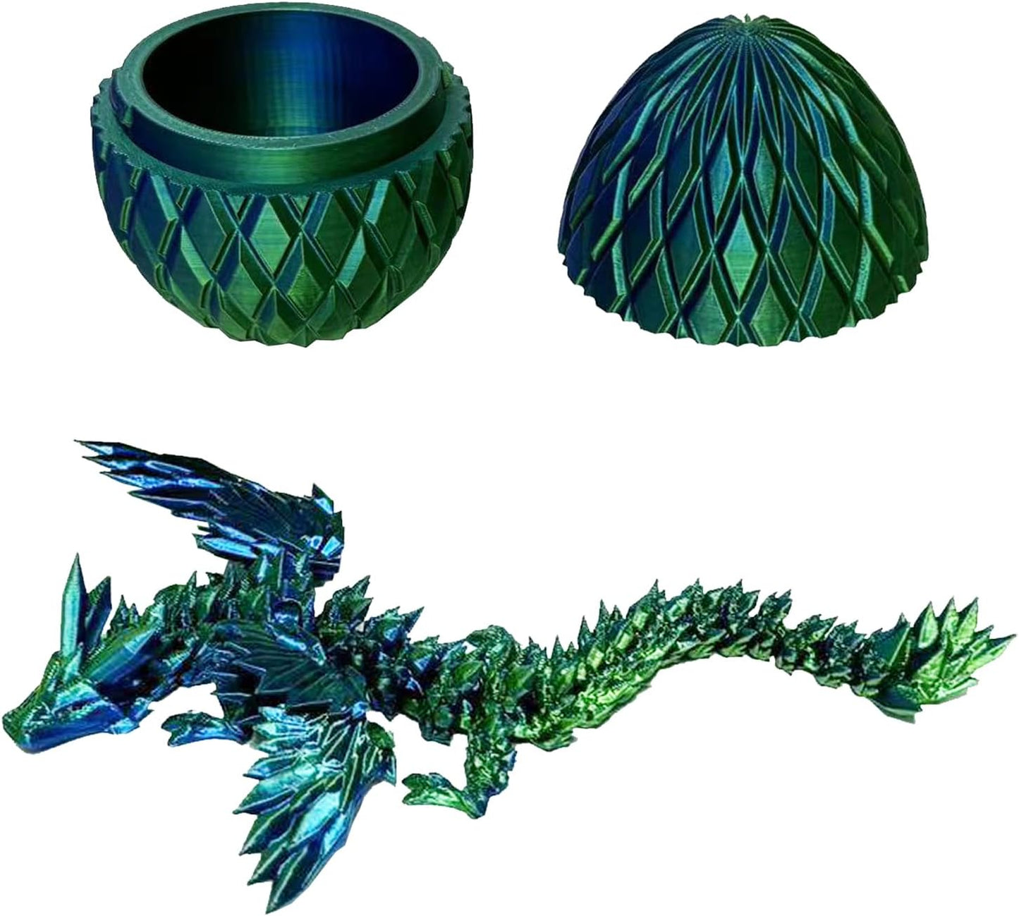 3D Printed Dragon Eggs with Dragon Inside Fidget Toys for Adults, 3D Printed Articulated Dragon, Home Office Decor Executive Desk Toys Posable Flexible Crystal Dragon Toy(F-Green)
