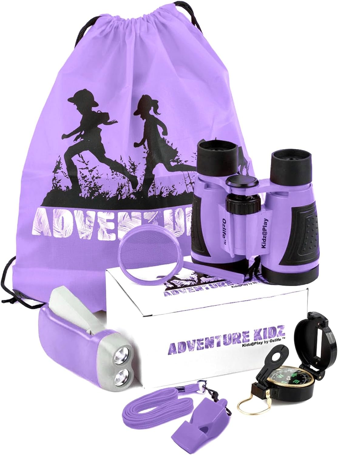 Adventure Kidz - Outdoor Exploration Kit, Children’s Toy Binoculars with Case, Flashlight, Compass, Fox Whistle, Magnifying Glass, Backpack. Great Kids Set for Camping, Hiking, STEM, Pretend Play.