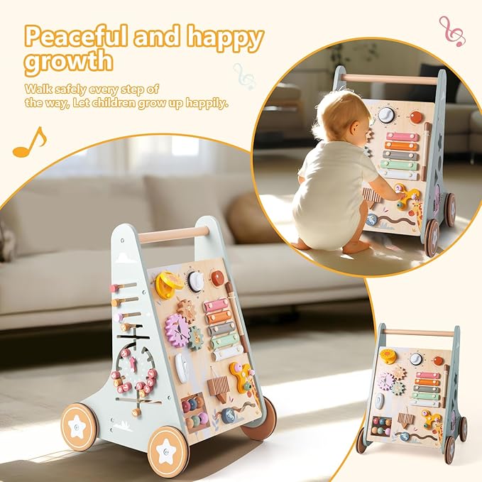 Wooden Baby Walker | Toddler Push Walking Toy with Wheels for Boys & Girls | Learning Walking Aid for Standing & Balance Training | Sturdy Montessori Toy for 18+ Months