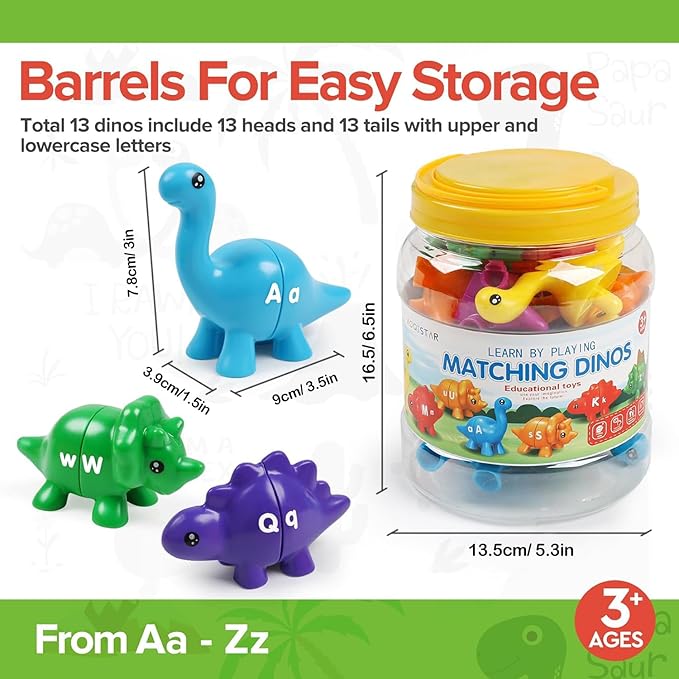 kizh Matching Dinosaur Toys,Double-Sided Alphabet Learning Toy,Fine Motor Toys,ABC Alphabet Letters Uppercase Lowercase Letters Sorting Matching Game for Toddler Boys Girls