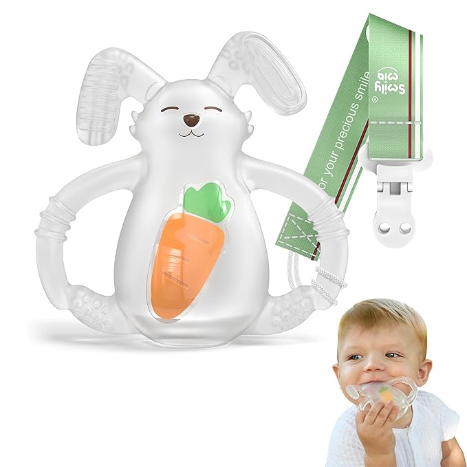 Smily Mia Baby Teether Toys | Sunny Bunny Teething Toys for Babies | Chew Toys for Baby Teether 0-6 Months | Teething Toy 6-12 Months | Food Grade Silicone Teether Baby Toys | BPA Free (White)