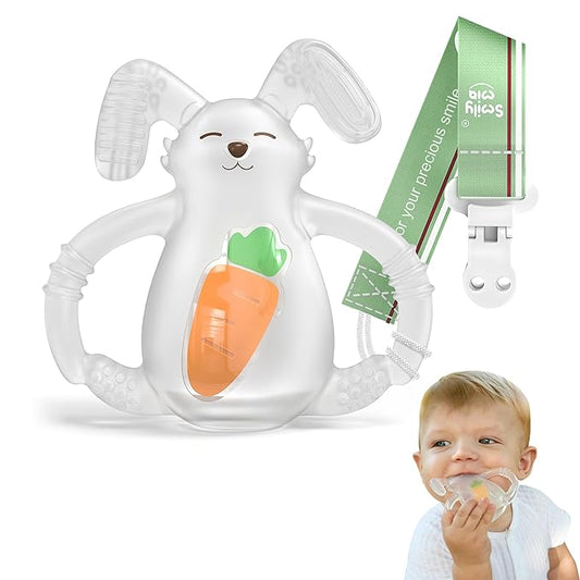 Smily Mia Baby Teether Toys | Sunny Bunny Teething Toys for Babies | Chew Toys for Baby Teether 0-6 Months | Teething Toy 6-12 Months | Food Grade Silicone Teether Baby Toys | BPA Free (White)