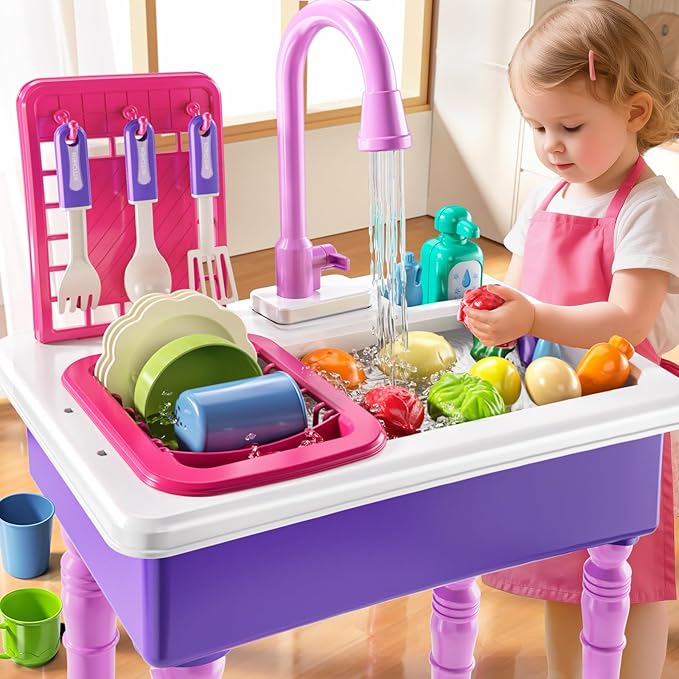Play Sink with Running Water, Play Kitchen Toys Sink for Kids 3 4 5 6 7 Years Old, Electrical Dishwasher, Kitchen Accessories Set, Dishes Games, Gifts for Toddlers 3-5