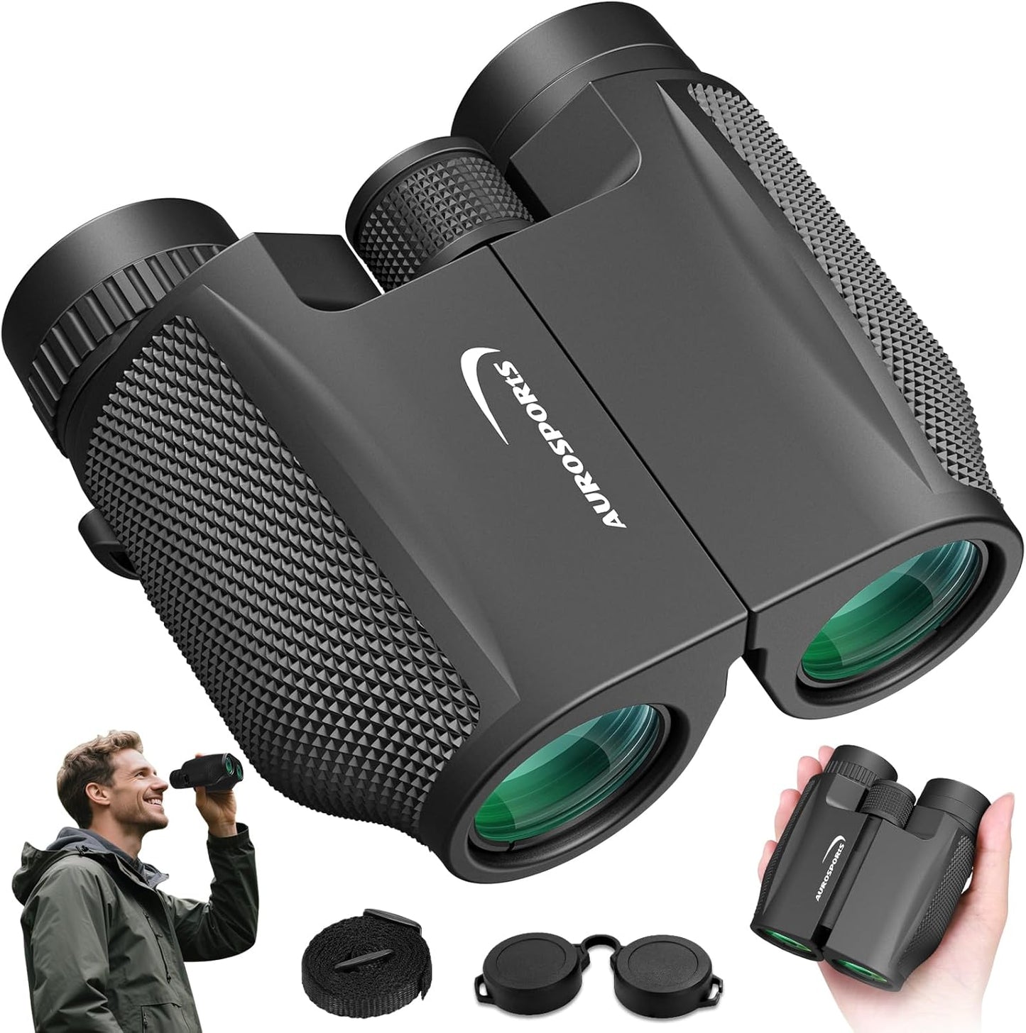 12x32 Compact Binoculars for Adults Kids - Aurosports Small Binoculars for Birdwatching - High Power Easy Focus Lightweight Binocular for Traveling Hunting Cruise Ship Hiking