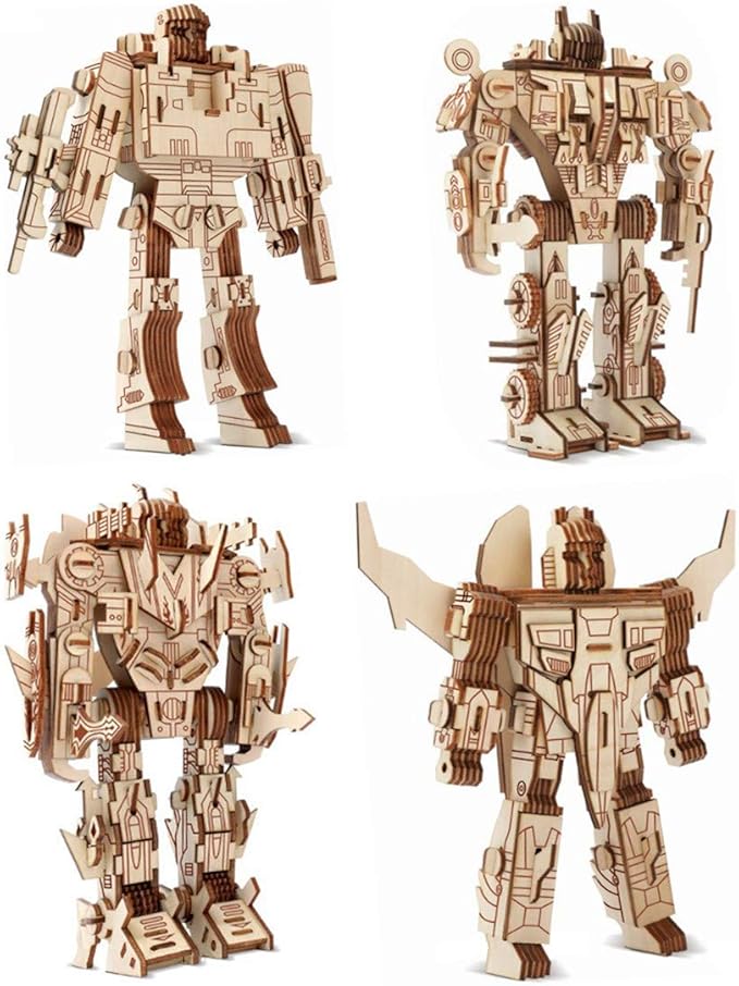 3D Wooden Robot Puzzle,4 Piece Set Wood Crafts DIY Assembly Puzzle,Wooden Robot Model Kits,3D Wood STEM Toys for Adults & Teens Christmas Birthday Gifts,Room Décor
