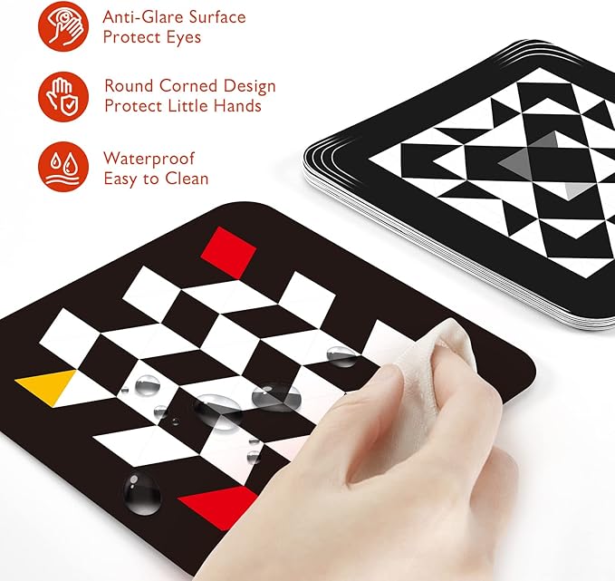 hahaland High Contrast Baby Flashcards - Black and White Infant Baby Cards 0-6 Months Tummy Time 0-3-6 Months Montessori Sensory Cards 20 PCs 6''×6'' Newborn Brain Visual Stimulation