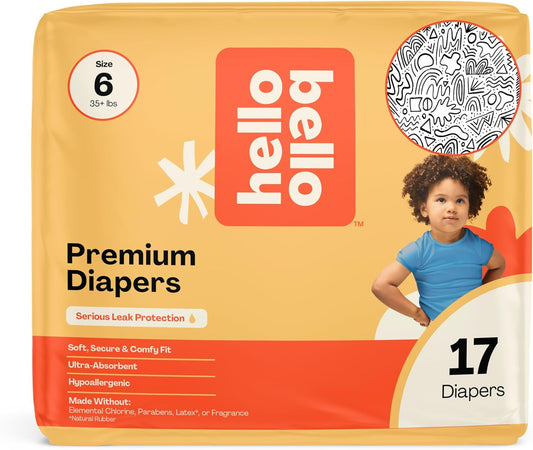 Hello Bello Premium Diapers Size 6 (35+ lbs) Daring Doodlers Designs, 17ct Jumbo Pack